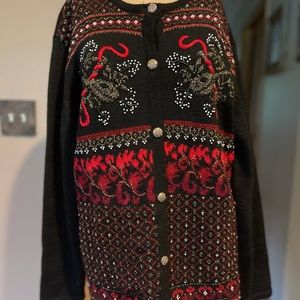 Vintage Susan Bristol Christmas Cardigan, Size XL